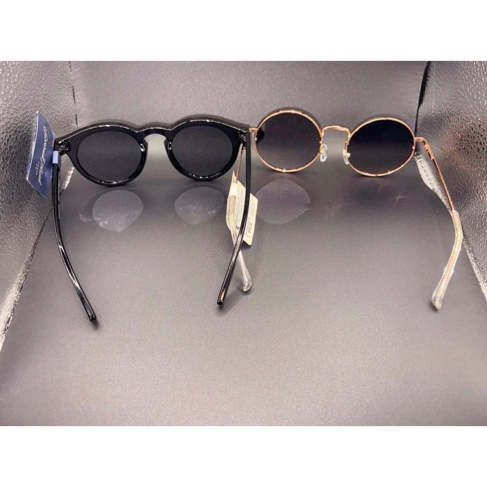 Universal Thread Wild Fable Sunglasses Set Black Round Rose Gold Rimless 2 Pack